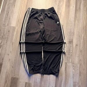 Wide Leg Adidas Track Pants 3 Stripe Black Baggy Fit